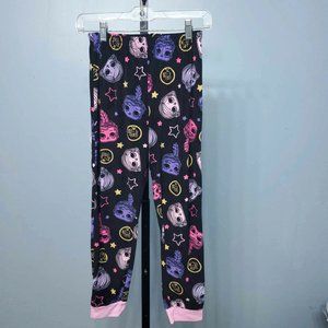Girls Cute Black Goth Doll Head Pattern Leggings |Size: 10/12